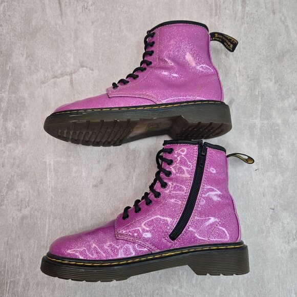 Dr. Martens Platform Combat Boots Little Girl Sz 2 Purple Glitter Lace Up Bootie - Picture 7 of 11